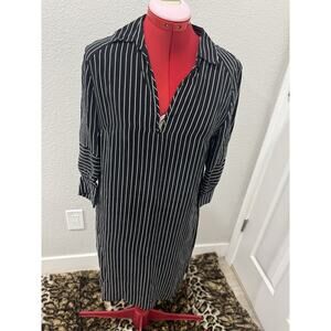 Gerard Darel Dress Womens Size 36 US 4 White Black Stripped Pattern Mid Length